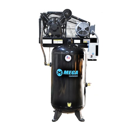 Mega Compressor Mega Power Air Compressor, 80 gal, 2 Stage, 3 Phase 460V TEFC Motor MP-5080VM3460